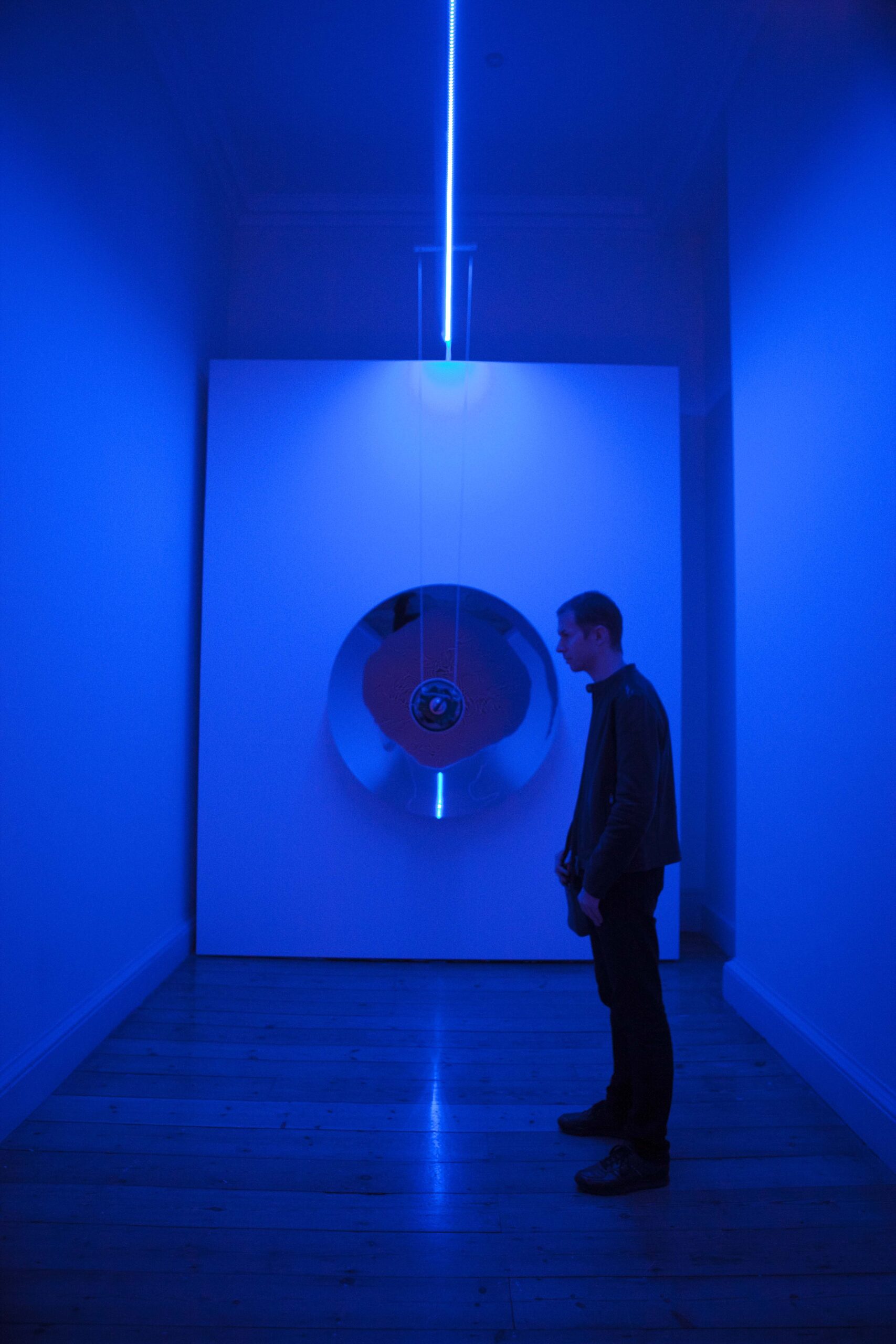 Somerset House, London. Daydreaming with Stanley Kubrick Exhibition PREVIEW. Haroon Mirza and Anish Kapoor 'Bit bang mirror, 2013-2015. Pictures by Richard Cannon/cannonpictures.com on Tuesday 5th July FEE NEGOTIABLE