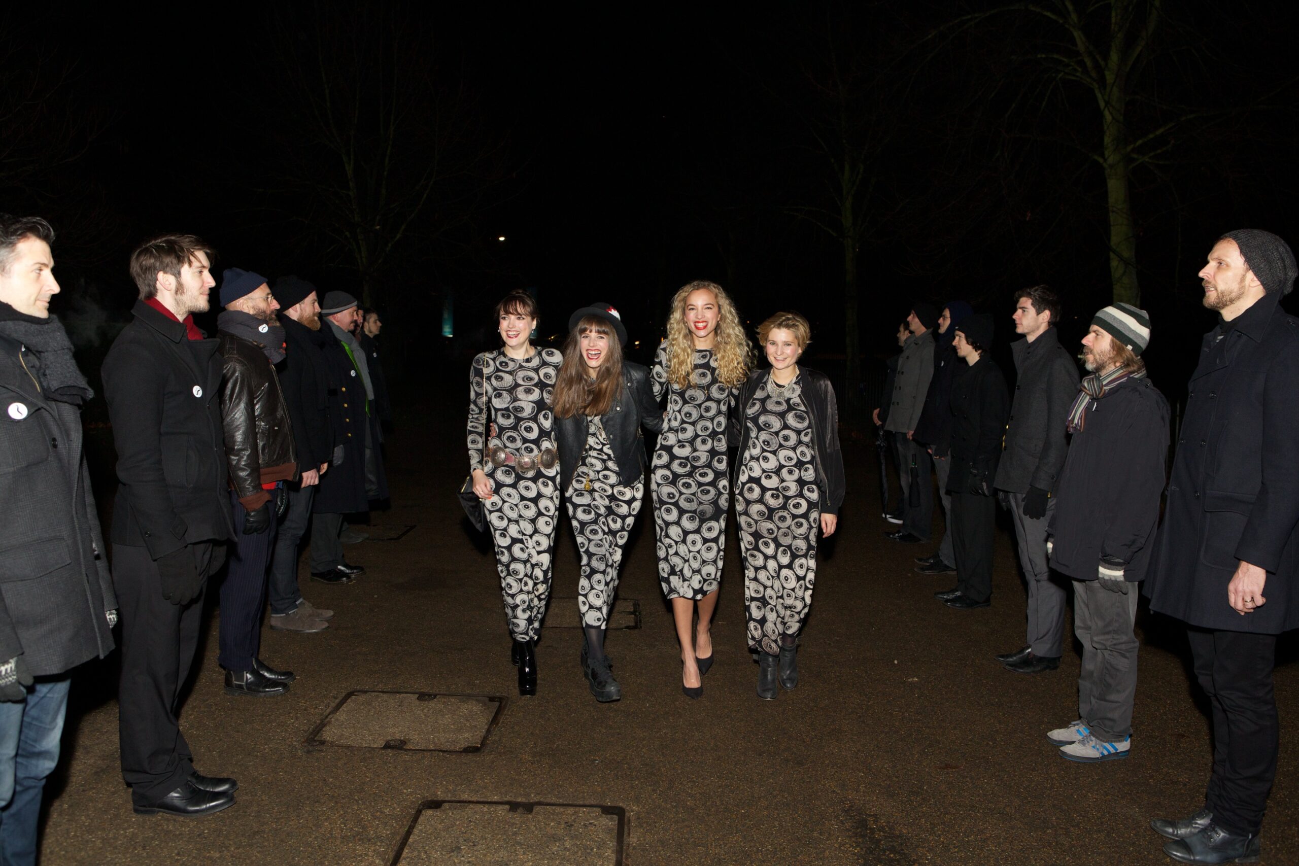 Chaps Choir were asked to create a corridor whilst singing surreal ABC chants to guests upon arrival at the Serpentine